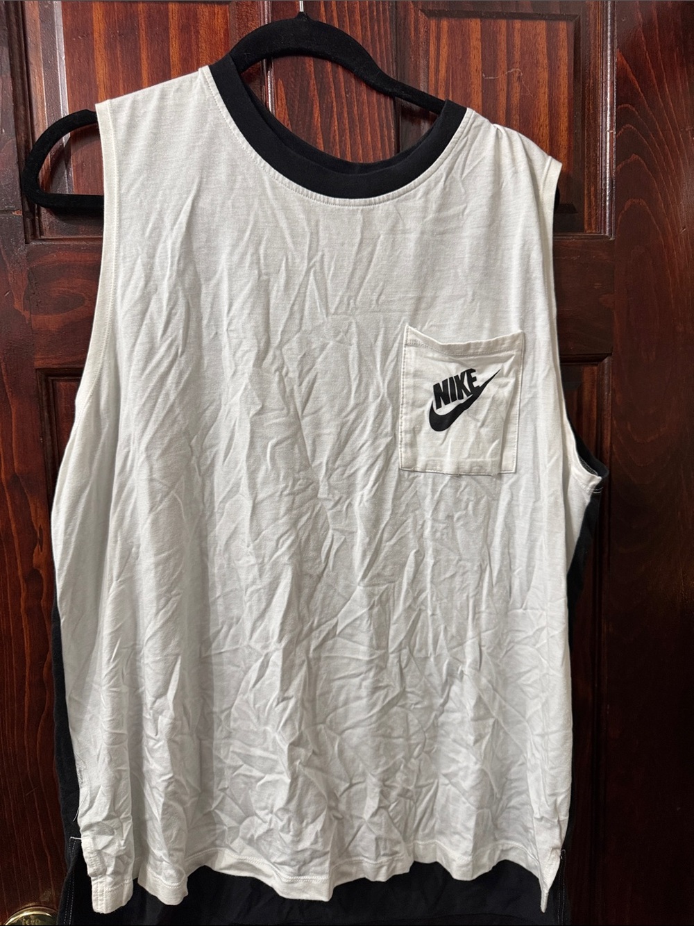 Nike White Tank Top with Black Trim and Pocket Logo